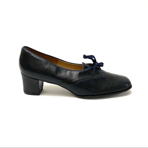Vintage 1960s genuine reptile skin navy oxfords - Picture 1 of 8